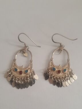 Antique Afghan Kuchi Tribal 925 Sterling hoop earrings